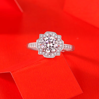 LANjewels Harry Halo Moissanite Engagement Ring 1.0 ct