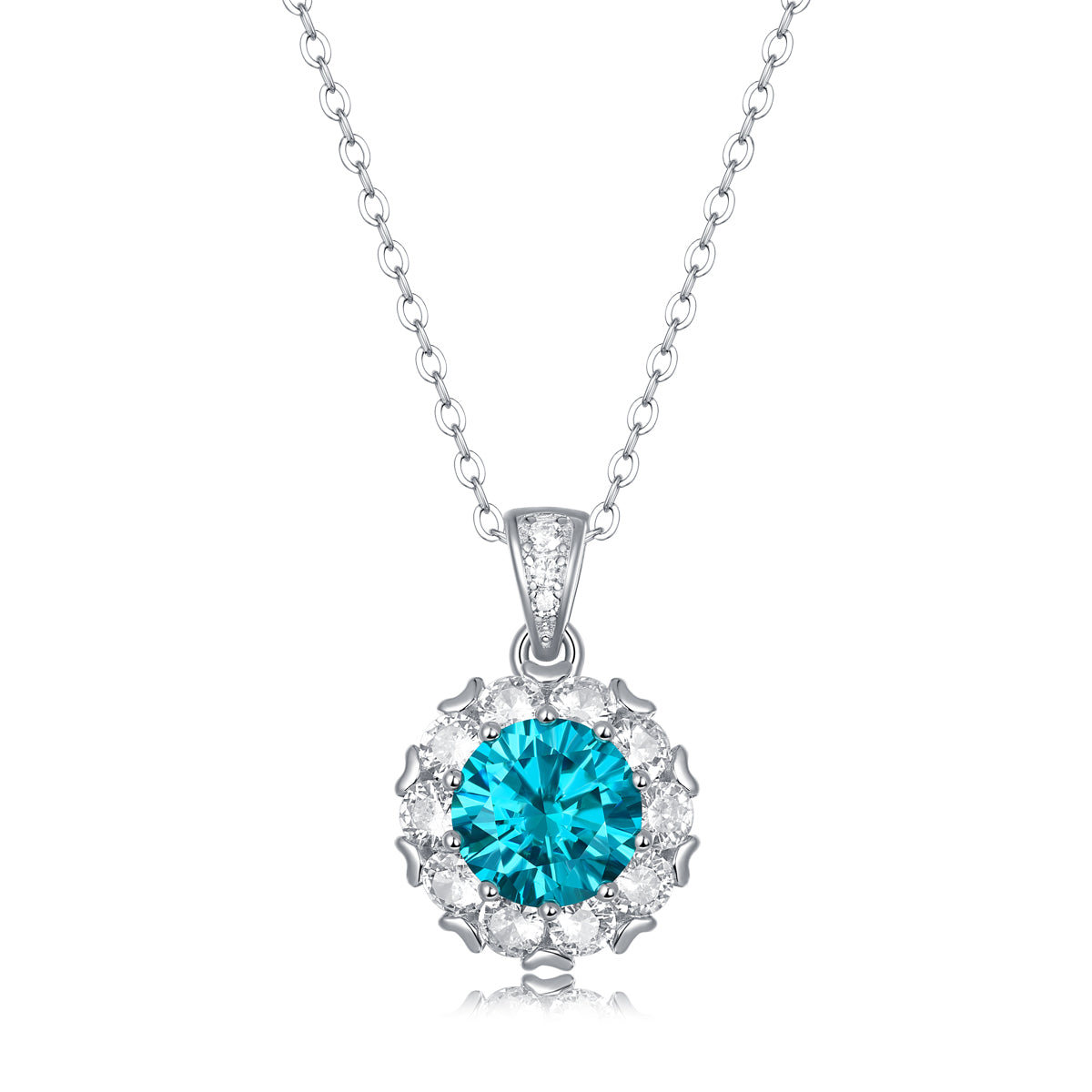 LANjewels Stunning Halo Blue Moissanite Pendant Necklaces