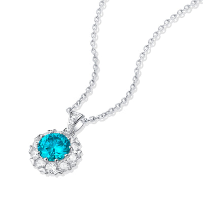 LANjewels Stunning Halo Blue Moissanite Pendant Necklaces