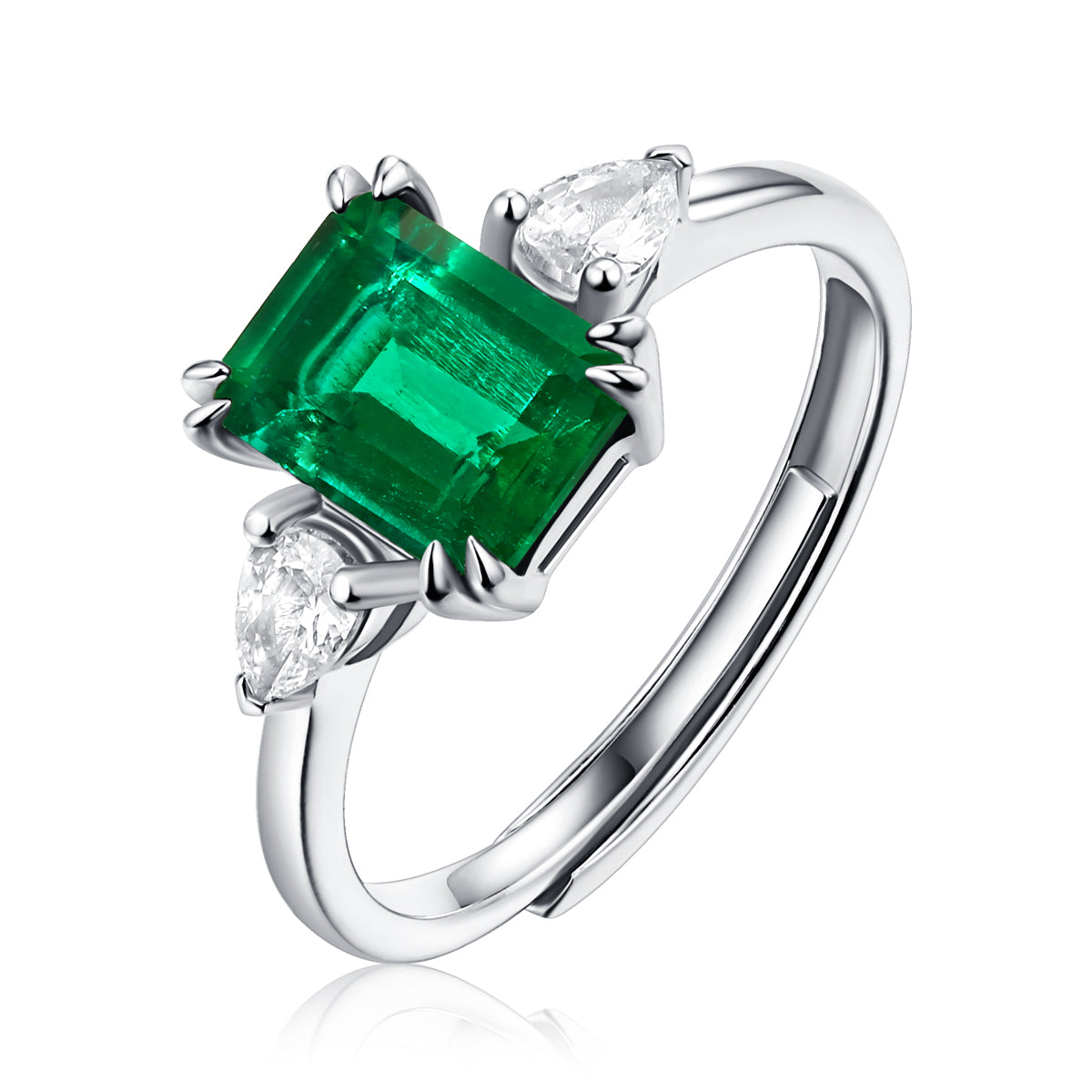 LANjewels Three Stones Emerald Gemstone Ring 1.5 ct