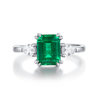 LANjewels Three Stones Emerald Gemstone Ring 1.5 ct