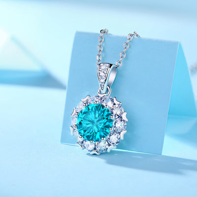 LANjewels Stunning Halo Blue Moissanite Pendant Necklaces