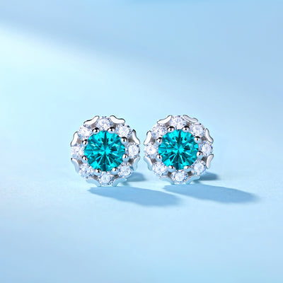 LANjewels Stunning Halo Blue Moissanite Stud Earrings (1.0 ct.tw.)