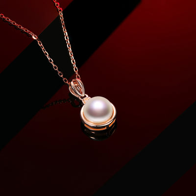 LANjewels Bezel Setting Rose Gold Plated Pearl Pendant Necklaces