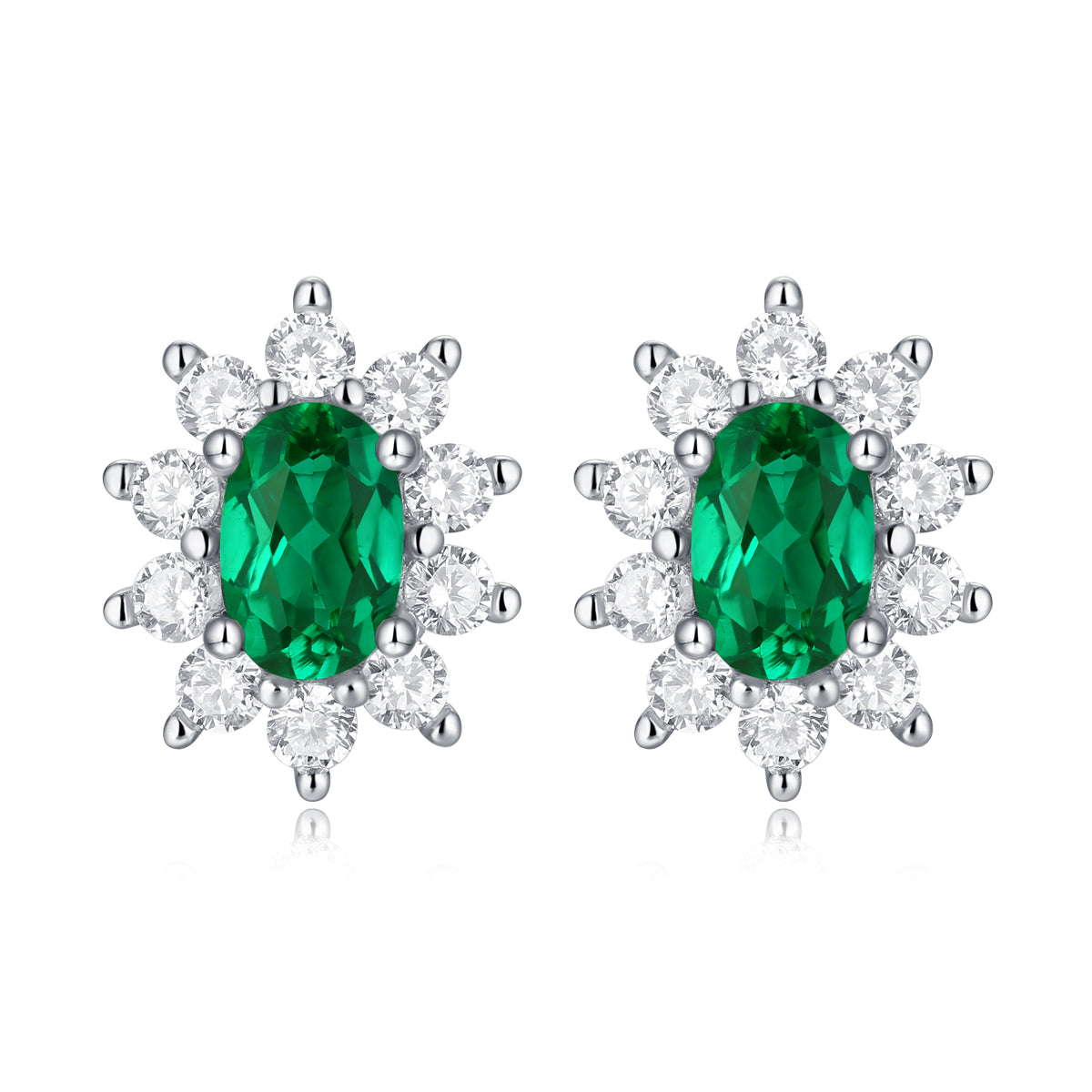 Lanjewels Sunflower Oval Emerald Stud Earrings (2.0 ct. tw.)