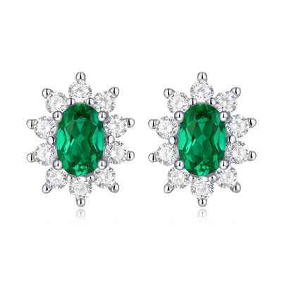 Lanjewels Sunflower Oval Emerald Stud Earrings (2.0 ct. tw.)