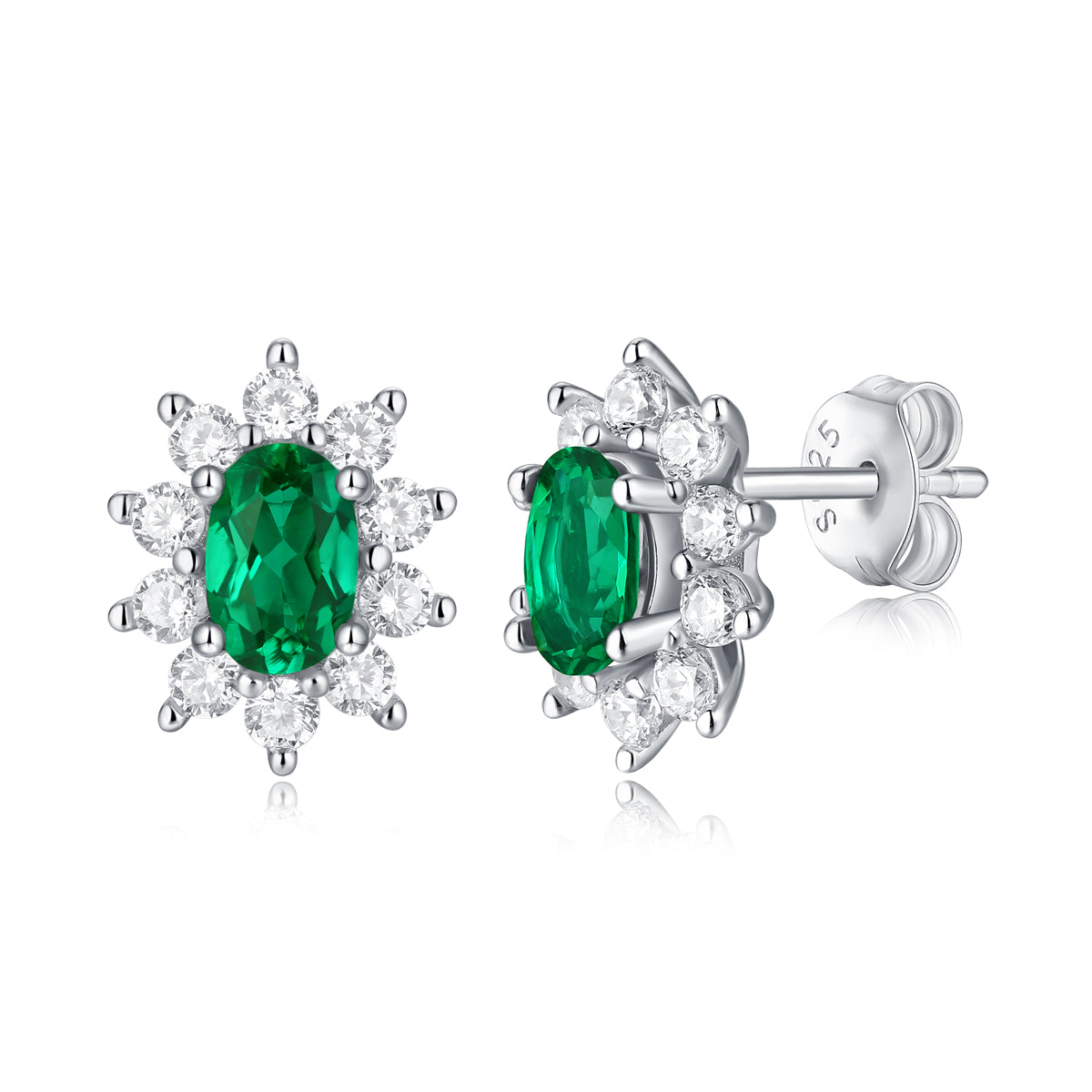 Lanjewels Sunflower Oval Emerald Stud Earrings (2.0 ct. tw.)