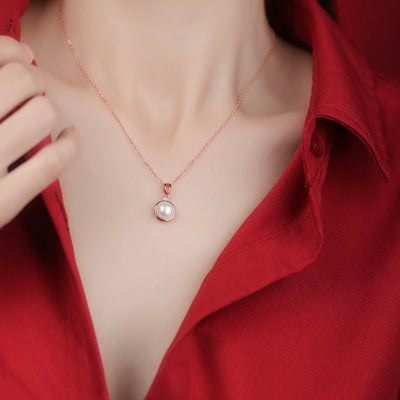 LANjewels Bezel Setting Rose Gold Plated Pearl Pendant Necklaces