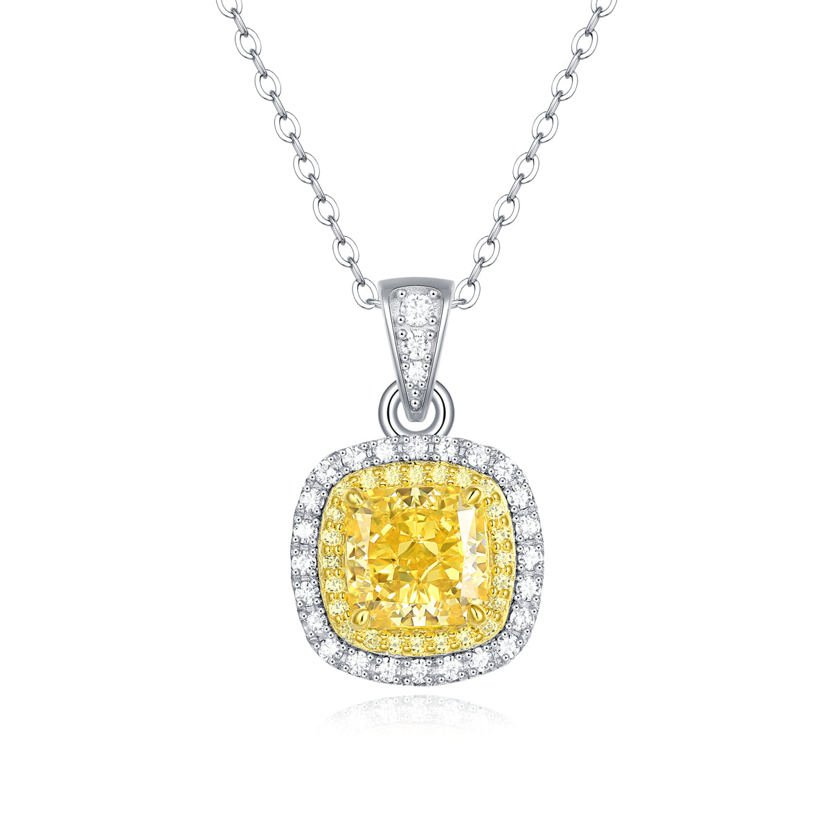 LANjewels Halo Cushion Yellow Lab Grown Diamond Necklaces 4.0 ct