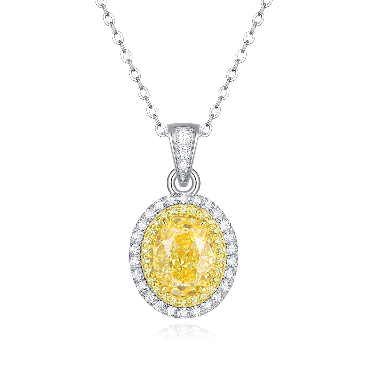 LANjewels Oval Halo Yellow Lab Grown Diamond Necklaces 4.0 ct