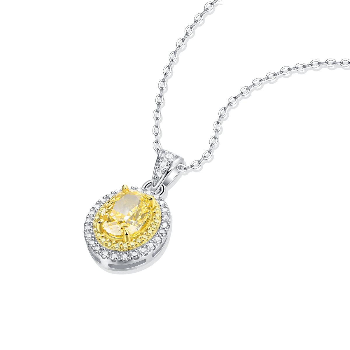 LANjewels Oval Halo Yellow Lab Grown Diamond Necklaces 4.0 ct