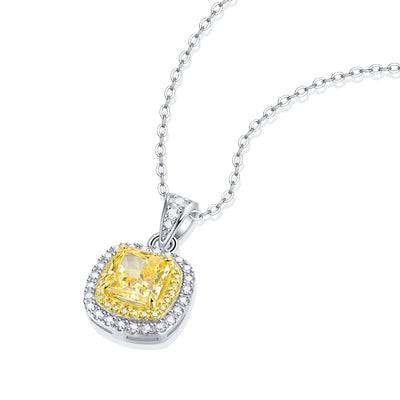 LANjewels Halo Cushion Yellow Lab Grown Diamond Necklaces 4.0 ct