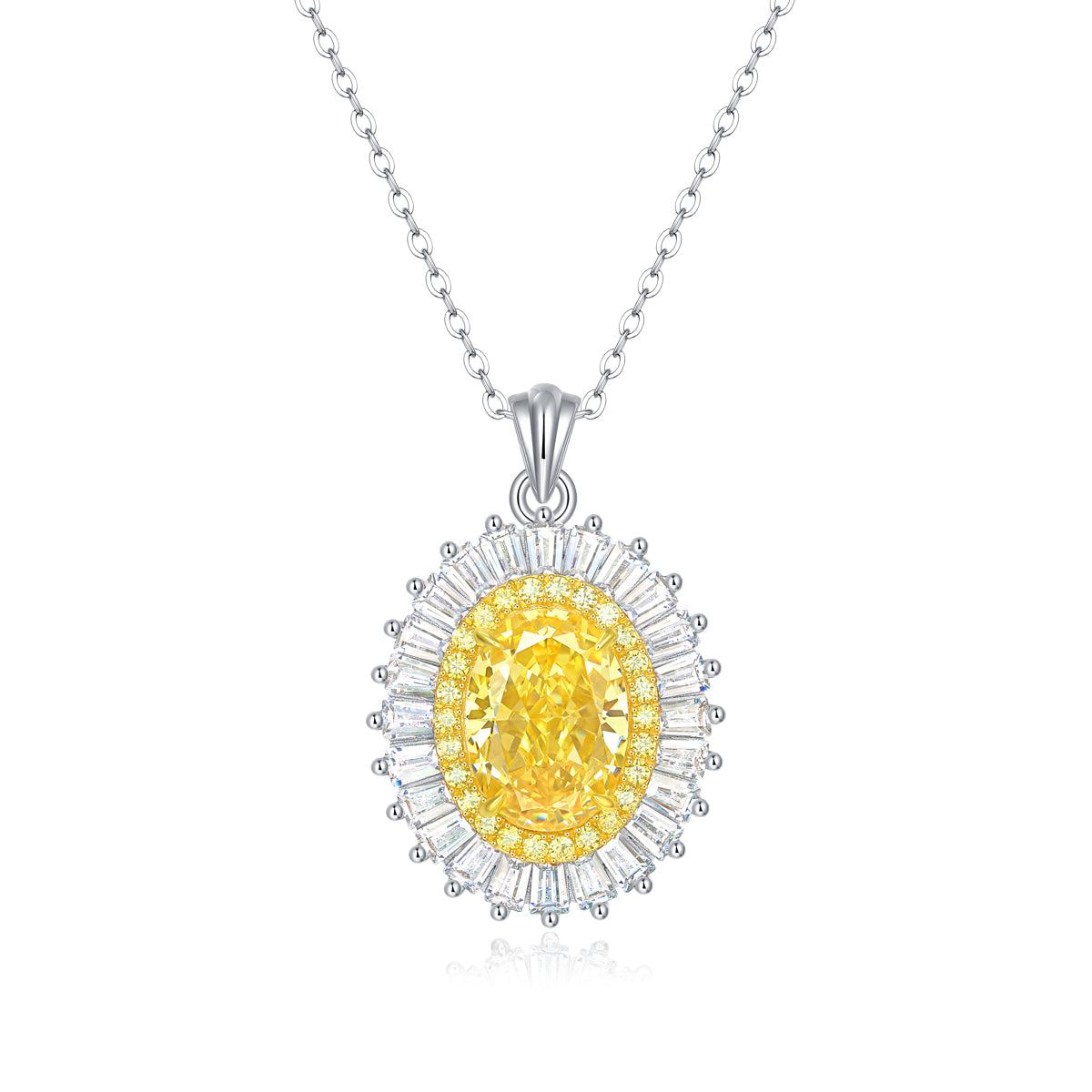 LANjewels Desinger Oval Halo Yellow Lab Grown Diamond Necklaces 4.0 ct