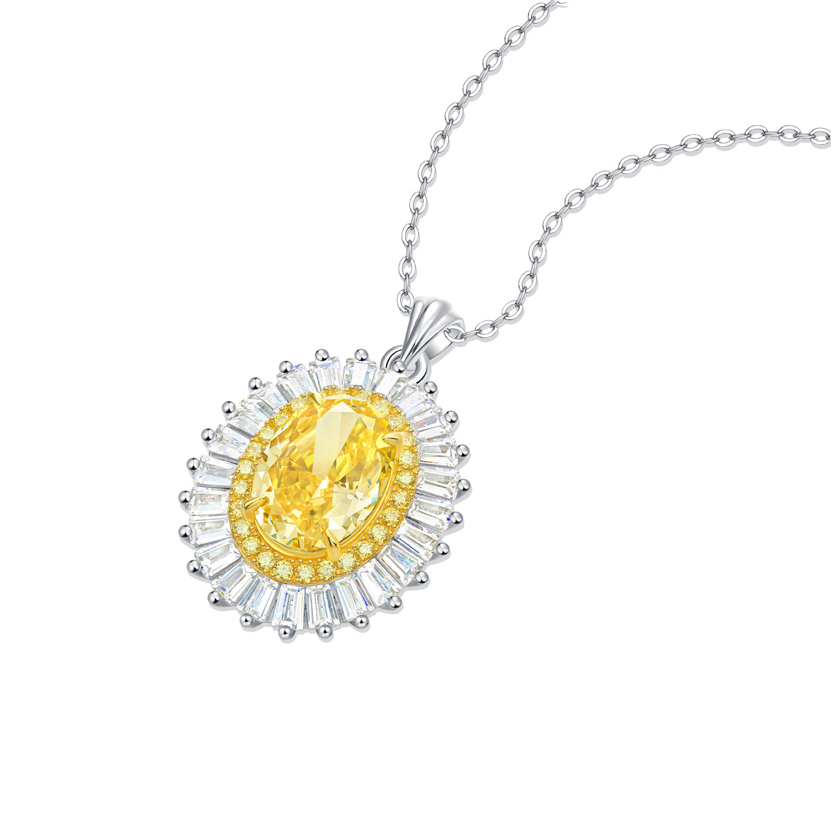 LANjewels Desinger Oval Halo Yellow Lab Grown Diamond Necklaces 4.0 ct