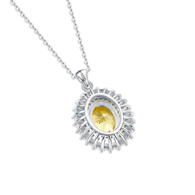 LANjewels Desinger Oval Halo Yellow Lab Grown Diamond Necklaces 4.0 ct