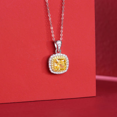 LANjewels Halo Cushion Yellow Lab Grown Diamond Necklaces 4.0 ct