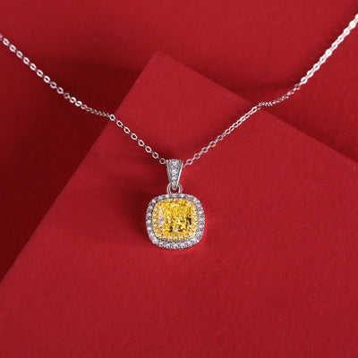 LANjewels Halo Cushion Yellow Lab Grown Diamond Necklaces 4.0 ct