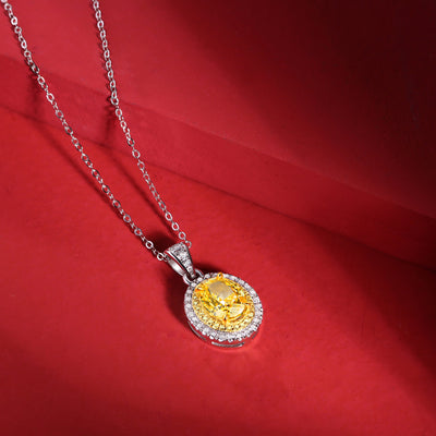 LANjewels Oval Halo Yellow Lab Grown Diamond Necklaces 4.0 ct