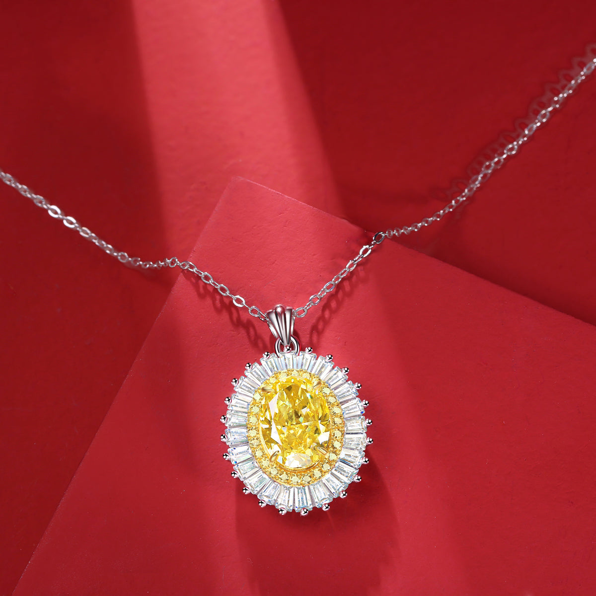 LANjewels Desinger Oval Halo Yellow Lab Grown Diamond Necklaces 4.0 ct