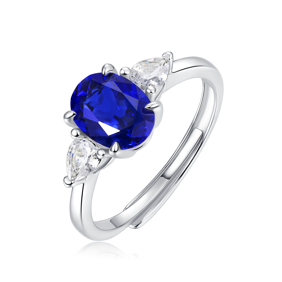 LANjewels Three Stone Lab Created Blue Sapphire Ring 1.0 ct