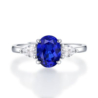 LANjewels Three Stone Lab Created Blue Sapphire Ring 1.0 ct