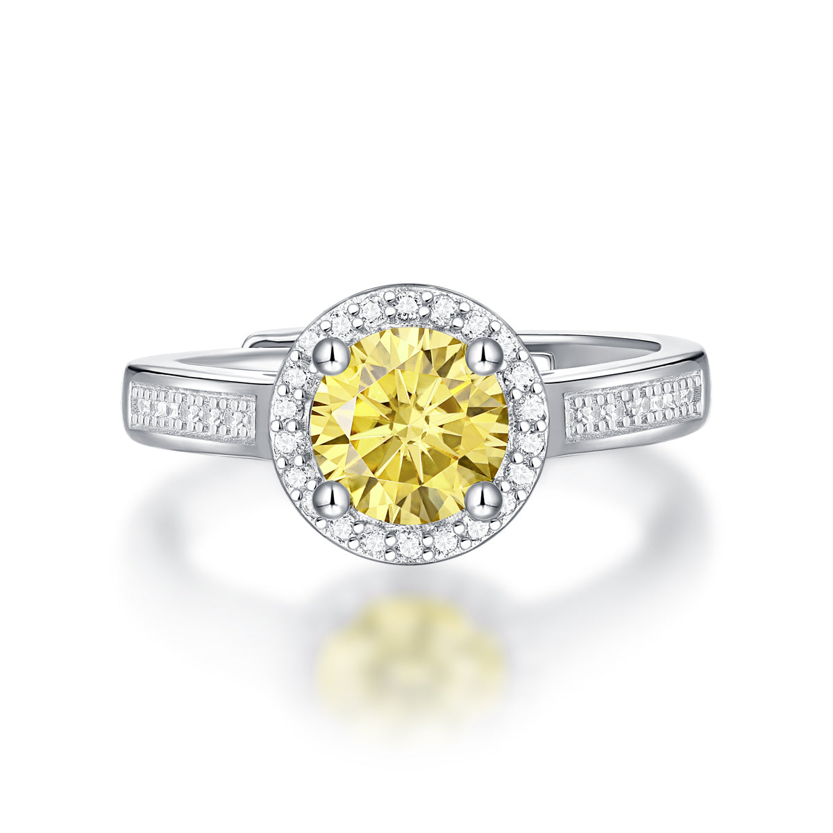 LANjewels Stunning Halo Yellow Moissanite Ring 1.0 ct