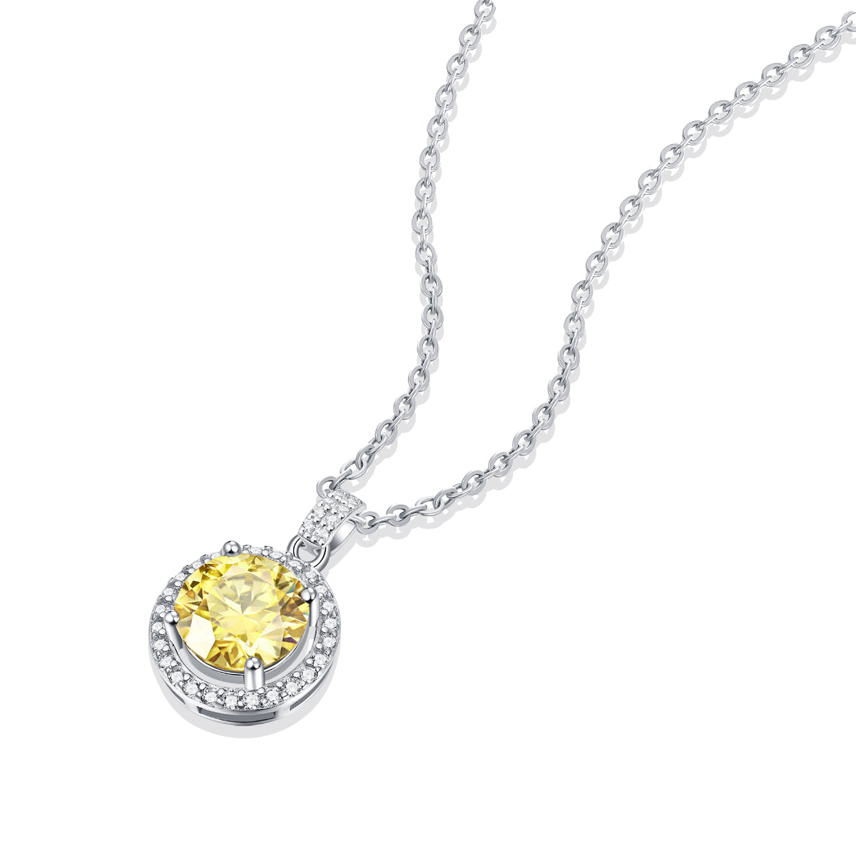 LANjewels Stunning Halo Yellow Moissanite Pendant Necklaces