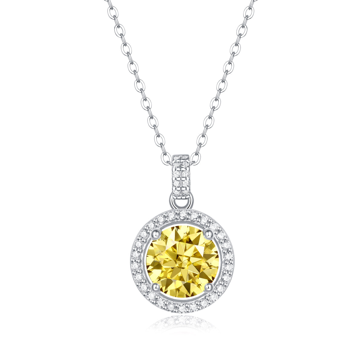 LANjewels Stunning Halo Yellow Moissanite Pendant Necklaces