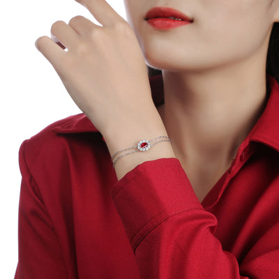 Lanjewels Halo Oval Lab Created Ruby Bracelet 1.0 ct