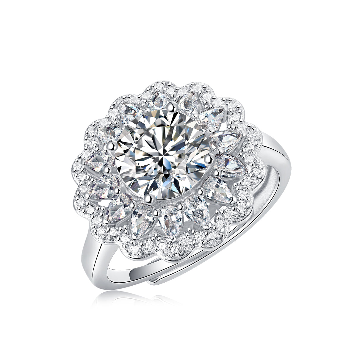 LANjewels Sunflower Halo Moissanite Engagement Ring 2.0 ct