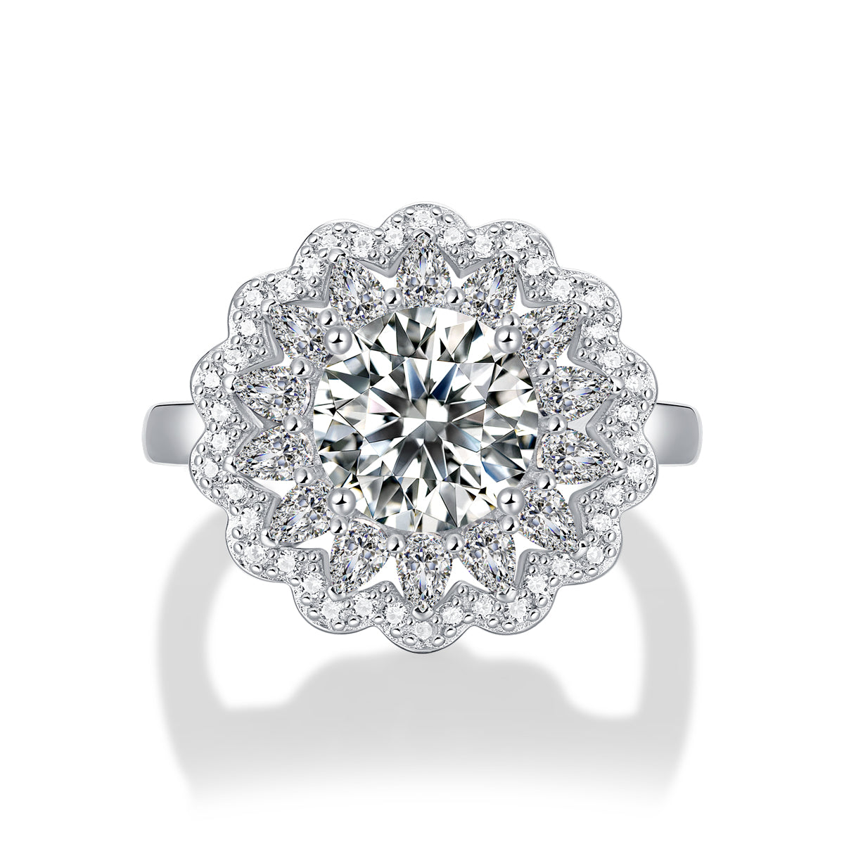 LANjewels Sunflower Halo Moissanite Engagement Ring 2.0 ct