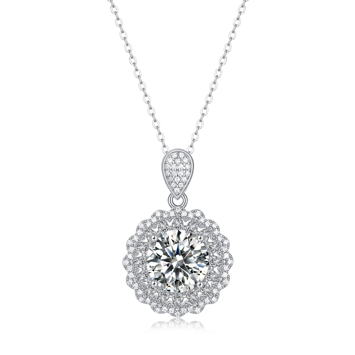 LANjewels Halo Moissanite Pendant Necklaces 5.0ct