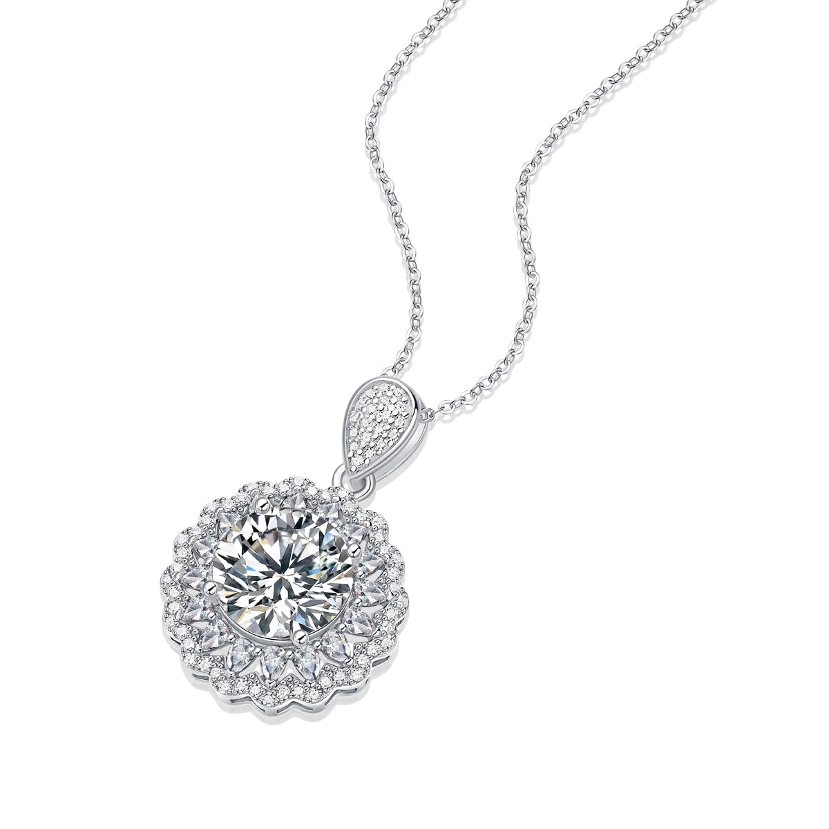 LANjewels Halo Moissanite Pendant Necklaces 5.0ct