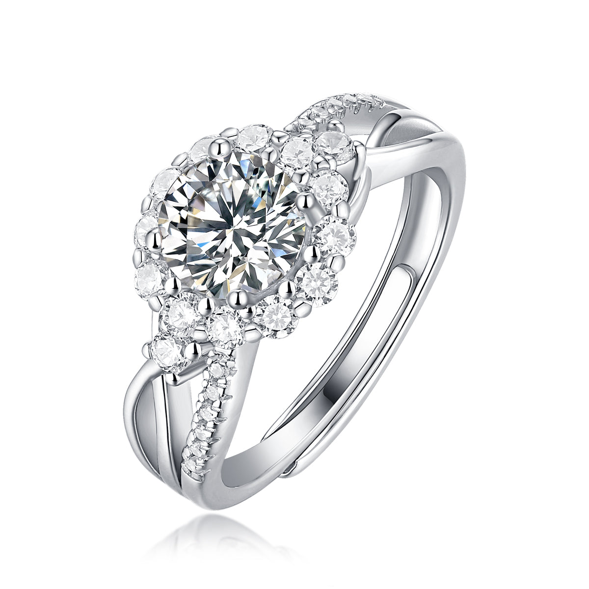 LANjewels Luxury Halo Moissanite Engagement Ring 1.0 ct