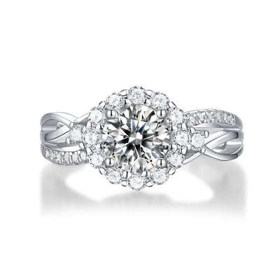 LANjewels Luxury Halo Moissanite Engagement Ring 1.0 ct