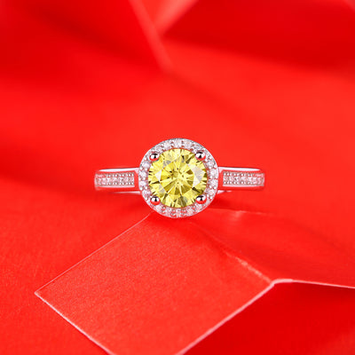 LANjewels Stunning Halo Yellow Moissanite Ring 1.0 ct