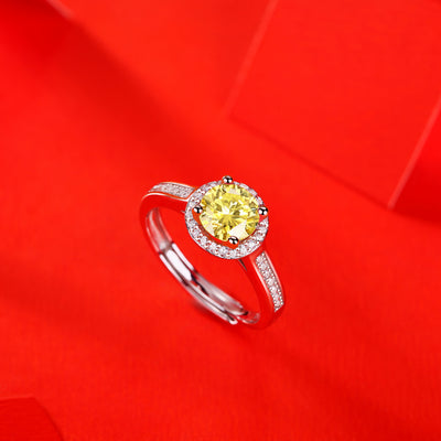 LANjewels Stunning Halo Yellow Moissanite Ring 1.0 ct