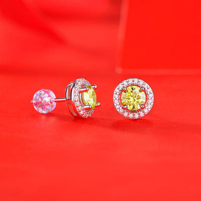 LANjewels Cute Halo Yellow Moissanite Stud Earrings (1.0 ct.tw.)