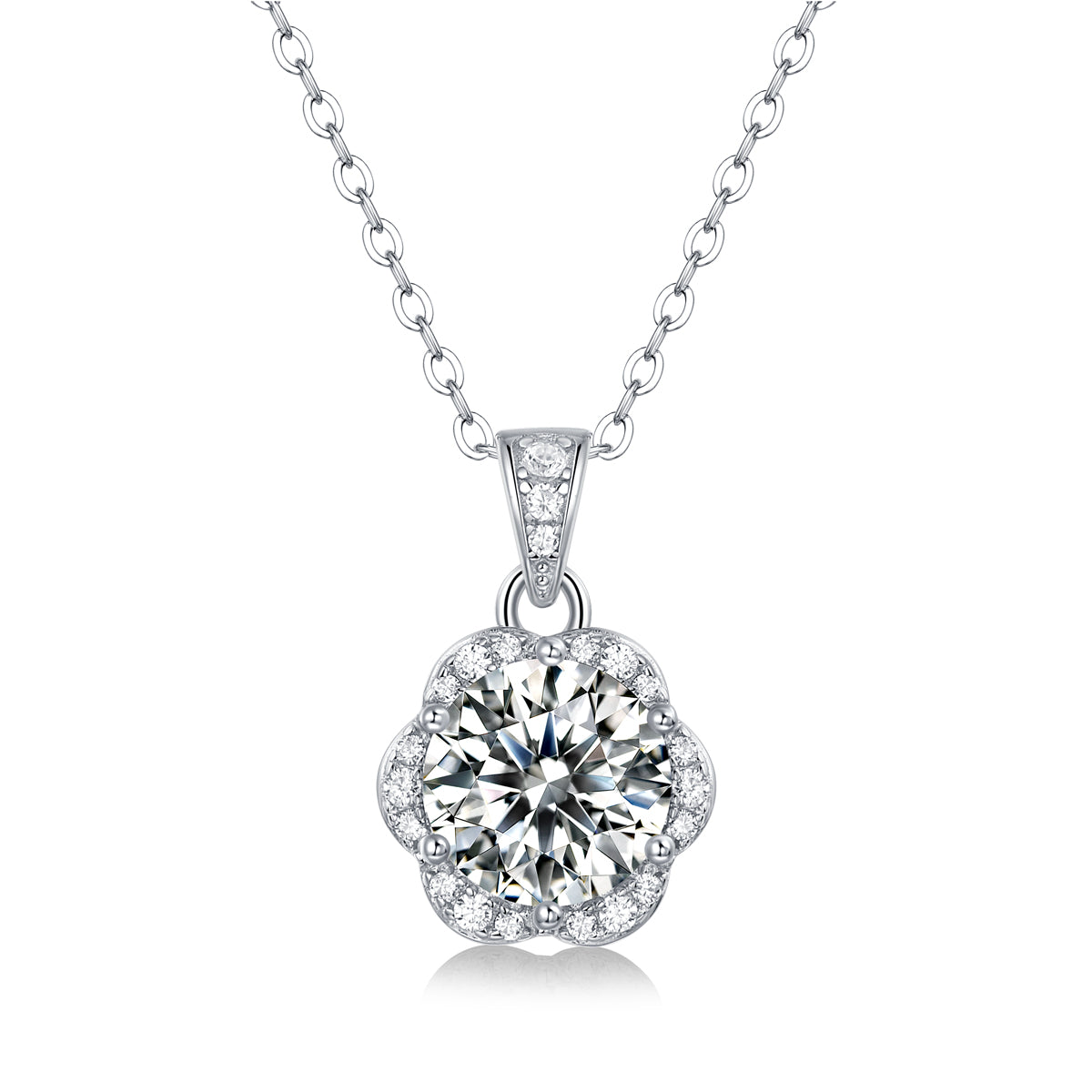 LANjewels Flower Halo Moissanite Pendant Necklaces 2.0ct