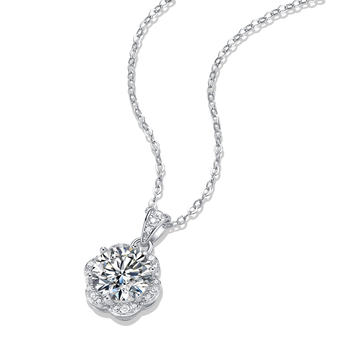 LANjewels Flower Halo Moissanite Pendant Necklaces 2.0ct