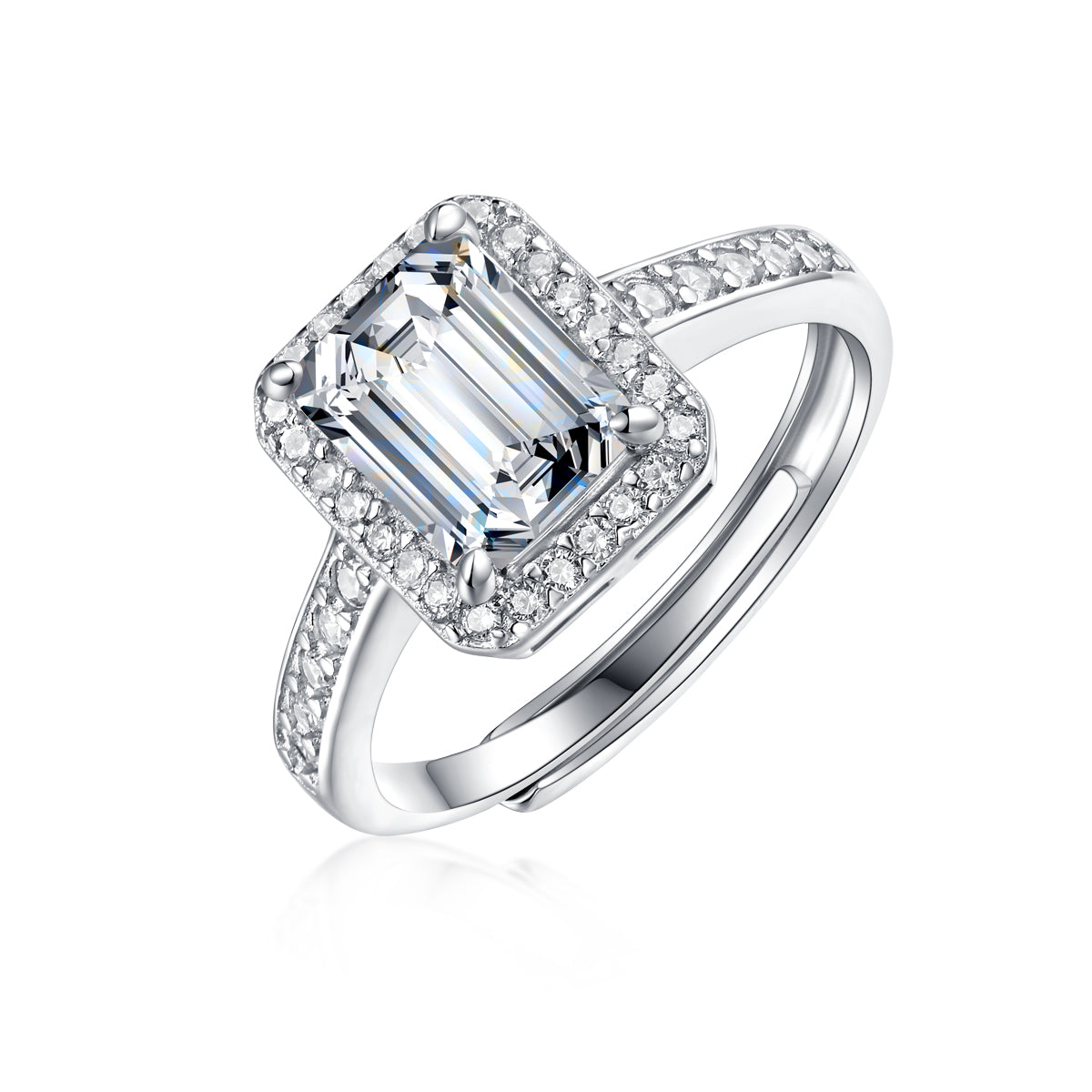 LANjewels Halo Emerald Cut Moissanite Engagement Ring