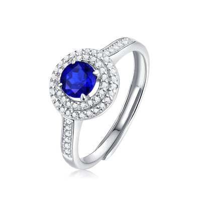 LANjewels Round Halo Lab Created Blue Sapphire Ring 1.0 ct