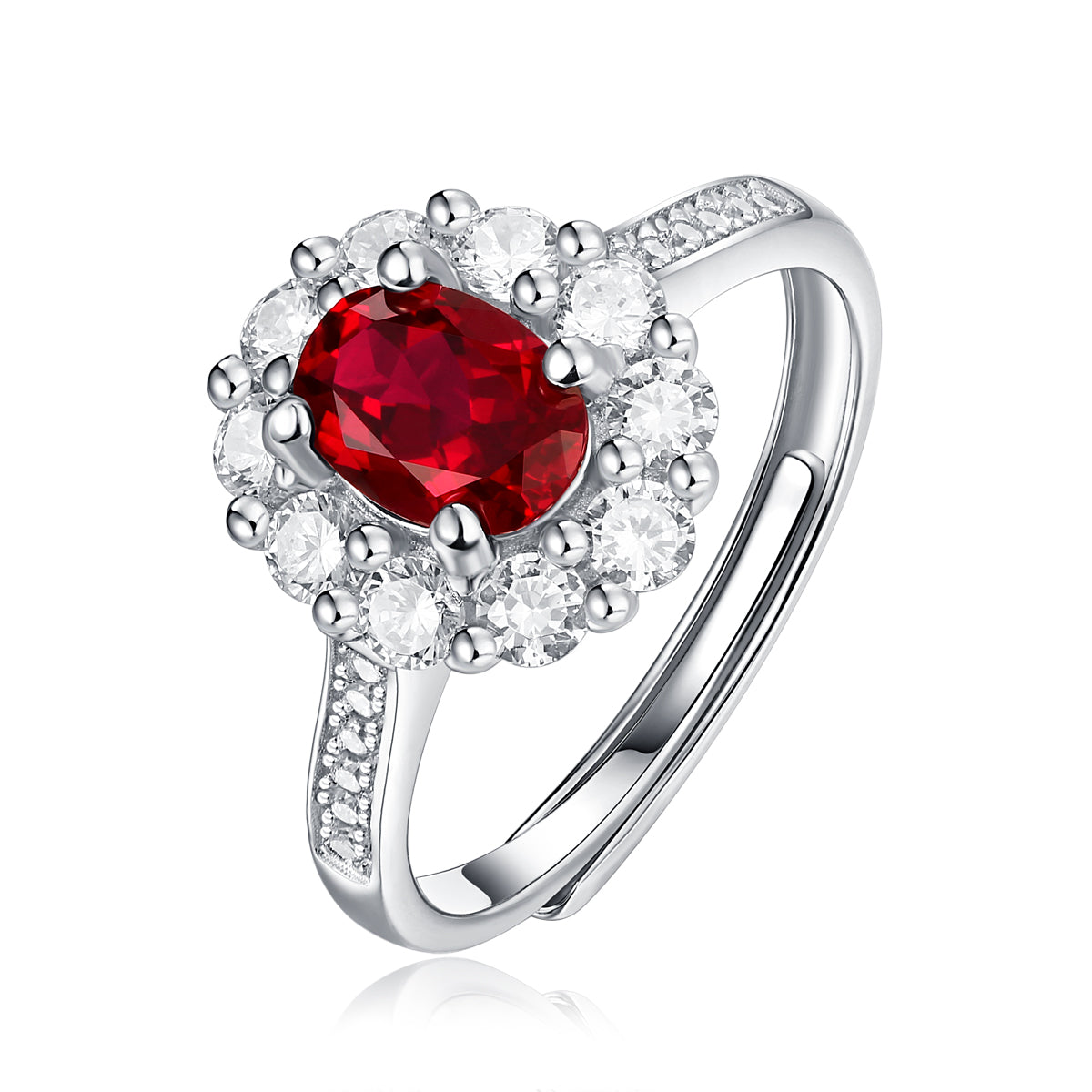 LANjewels Halo Oval Lab Created Ruby Ring 1.0 ct