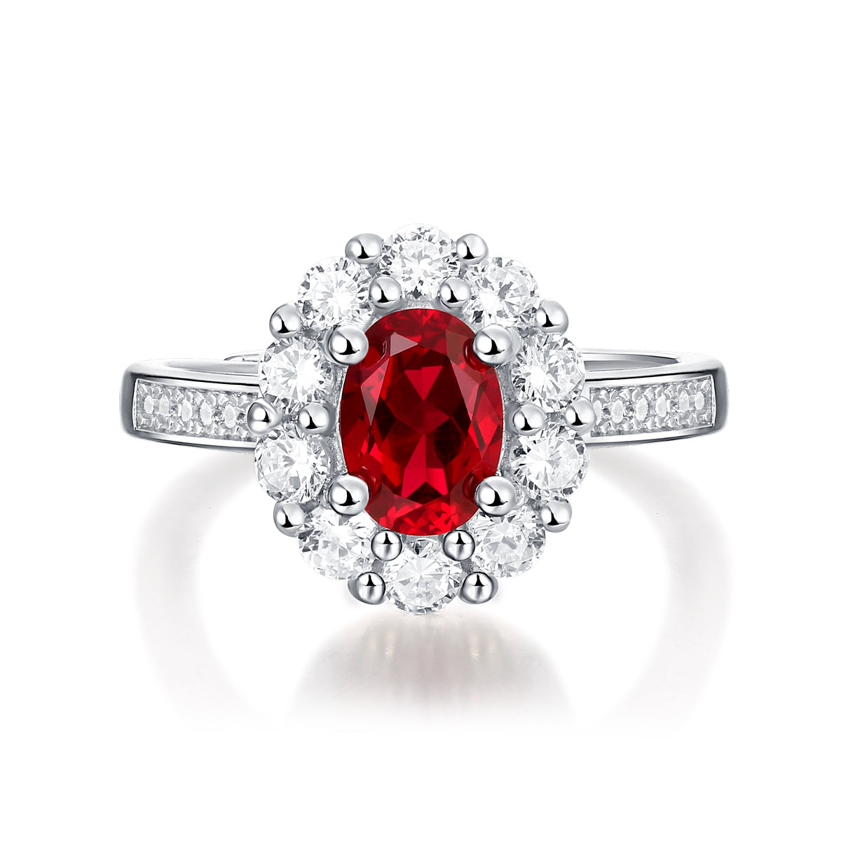 LANjewels Halo Oval Lab Created Ruby Ring 1.0 ct