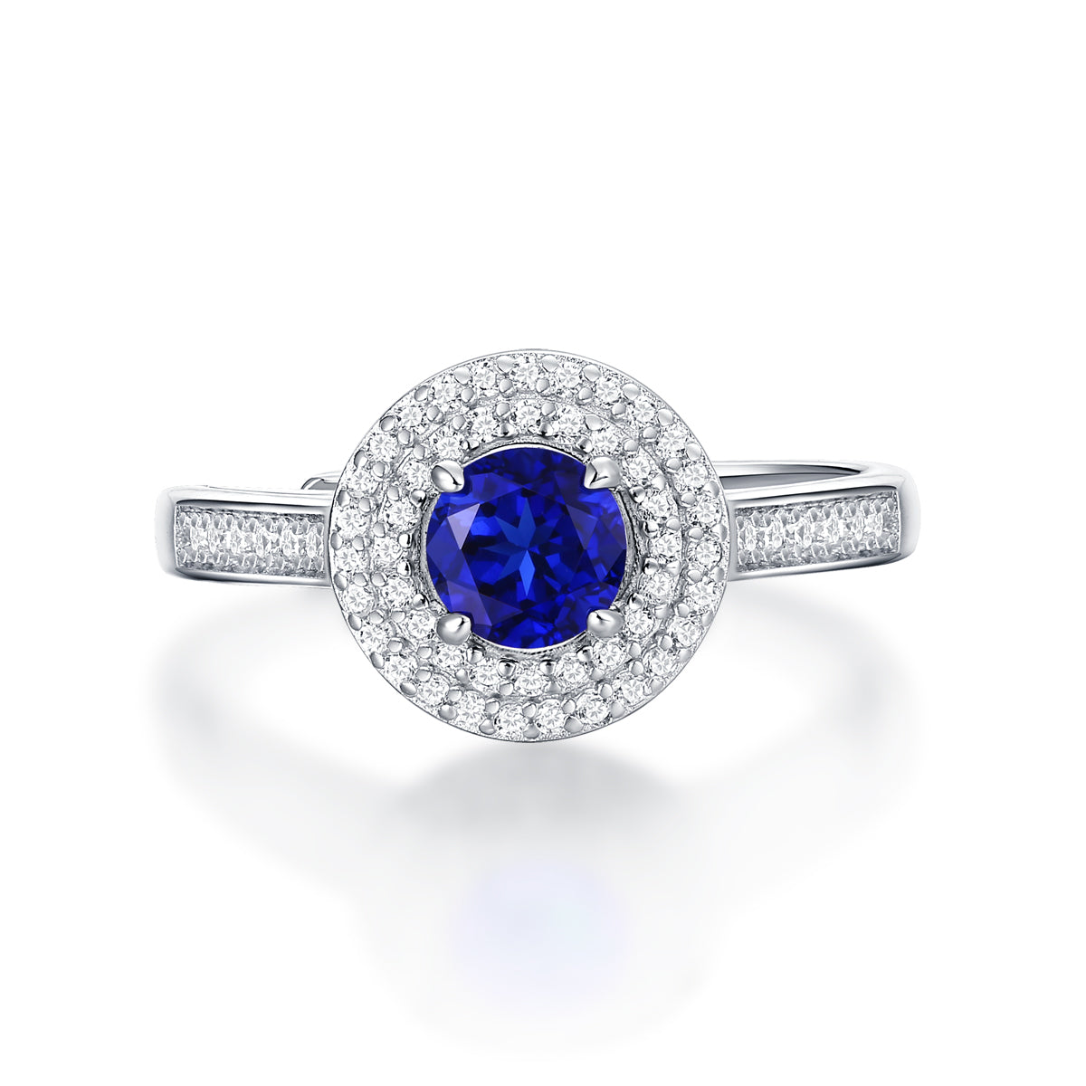 LANjewels Round Halo Lab Created Blue Sapphire Ring 1.0 ct