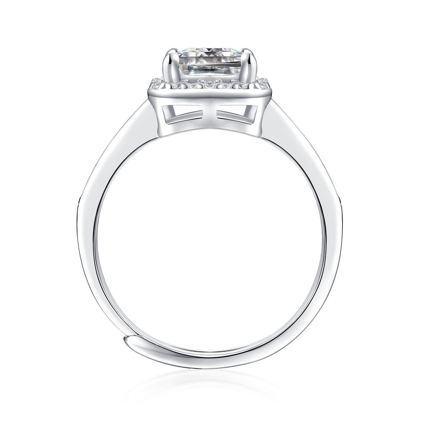 LANjewels Halo Emerald Cut Moissanite Engagement Ring