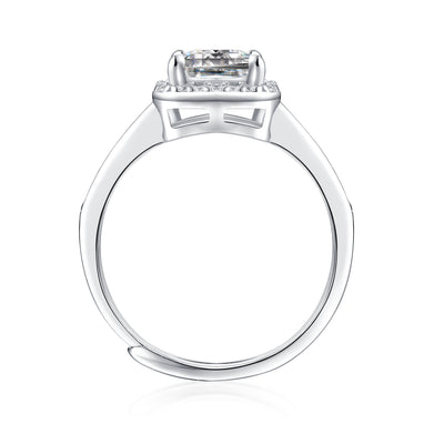 LANjewels Halo Emerald Cut Moissanite Engagement Ring