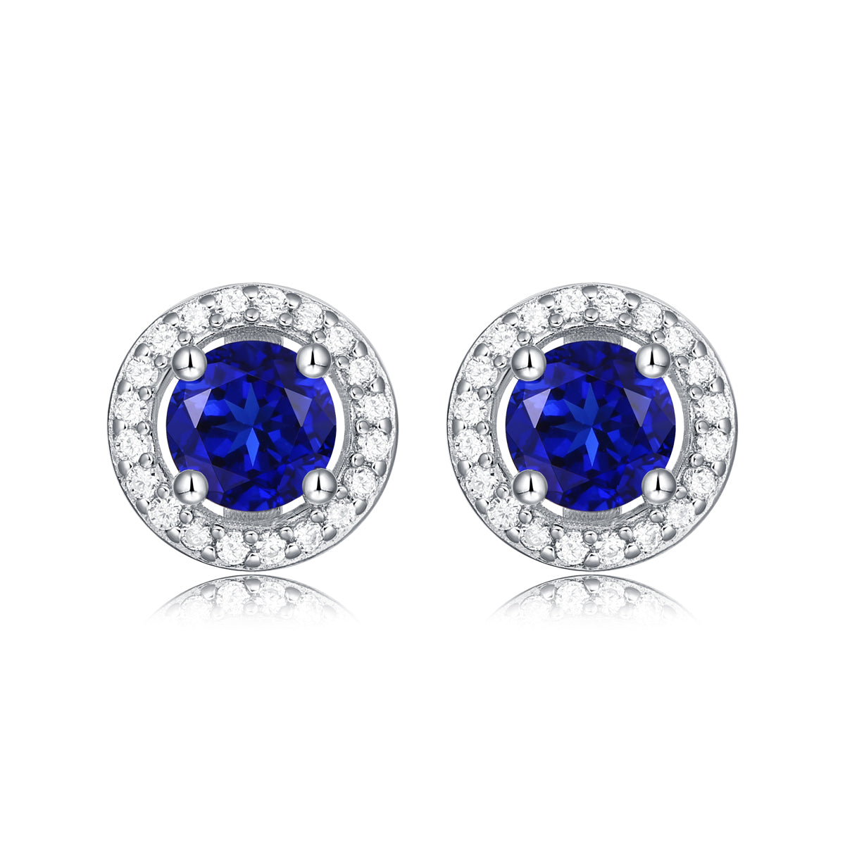 LANjewels Round Halo Lab Created Blue Sapphire Stud Earrings (1.0 ct.tw.)