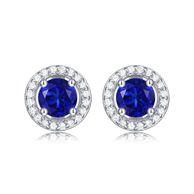 LANjewels Round Halo Lab Created Blue Sapphire Stud Earrings (1.0 ct.tw.)