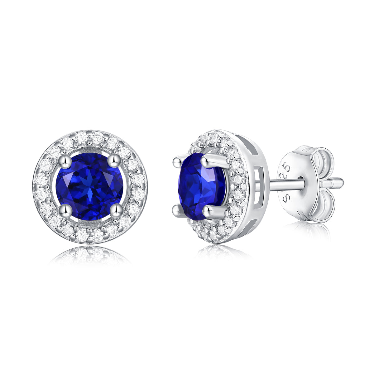 LANjewels Round Halo Lab Created Blue Sapphire Stud Earrings (1.0 ct.tw.)